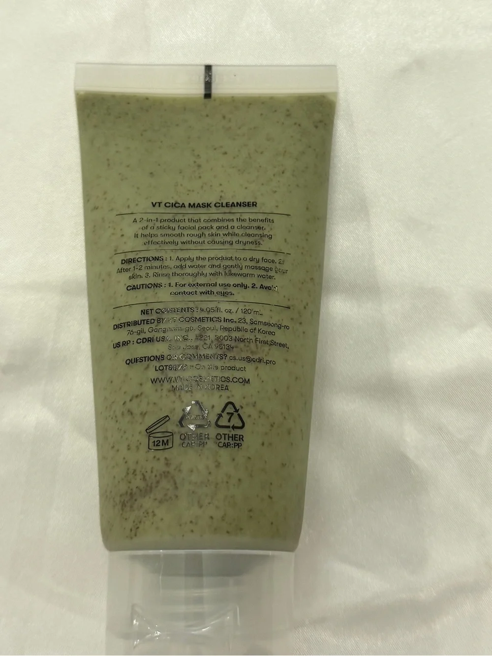 VT Cosmetics Cica Mask Cleanser 120ml Green Herb Complex Pore& Sebum Care Sealed